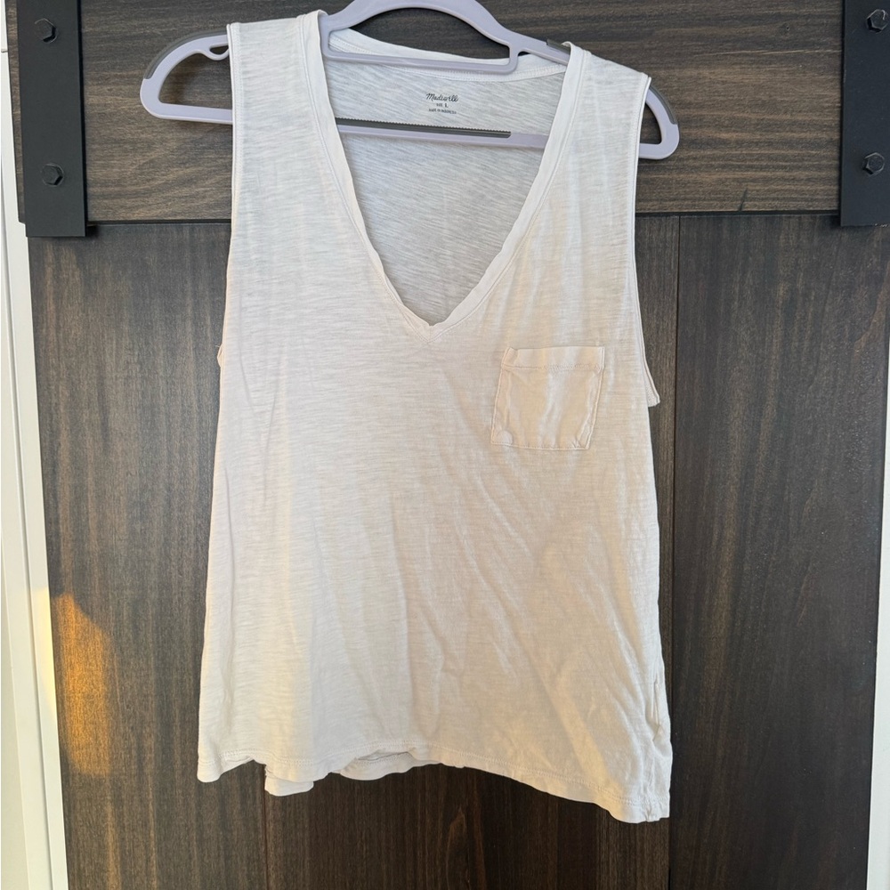 Madewell White V-Neck Tank Top with Pocket